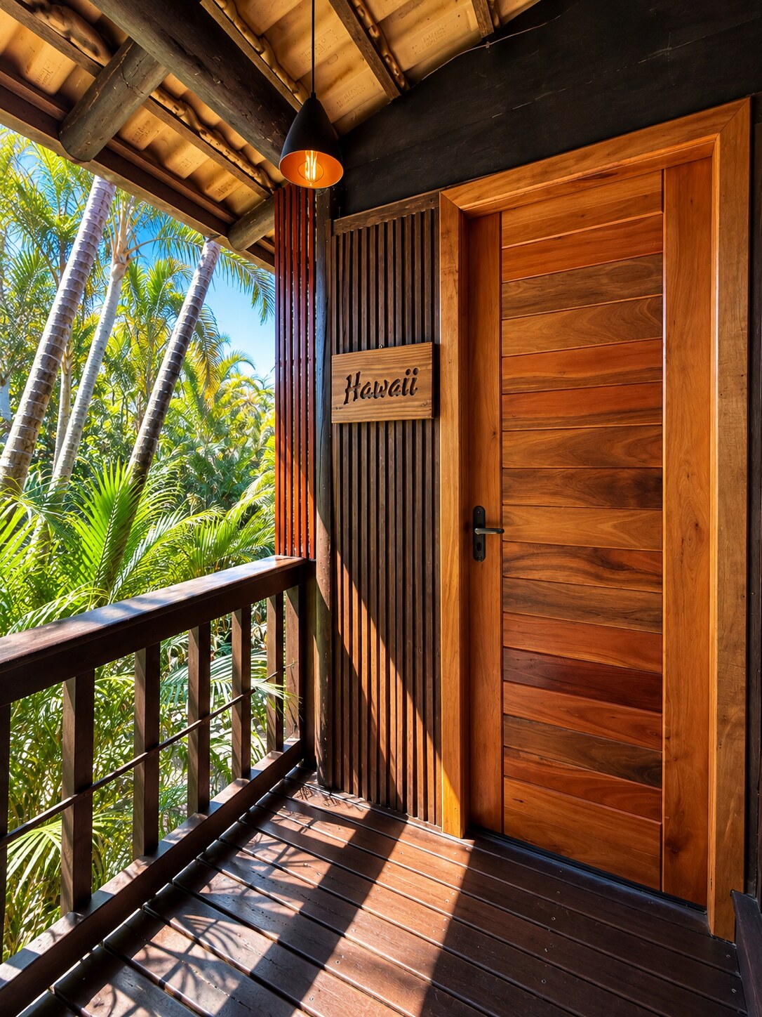 Entrada de madeira da Cabana Hawaii